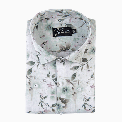 Italian linen Green With Multicolour Flower Print