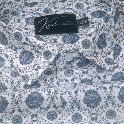 Rusiyano Linen White with Gray Franch Print Shirts for Men