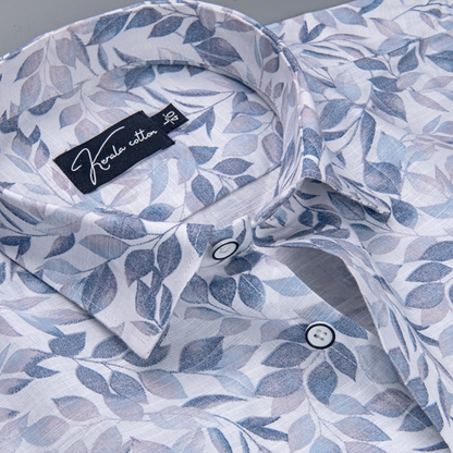 Linen White with Blue Batel Print Shirts for Men