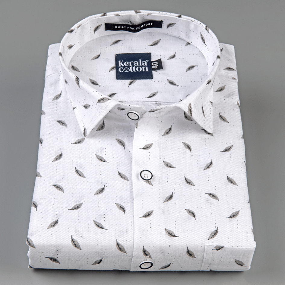Turkey Linen White With Grey Blend Print Shirts