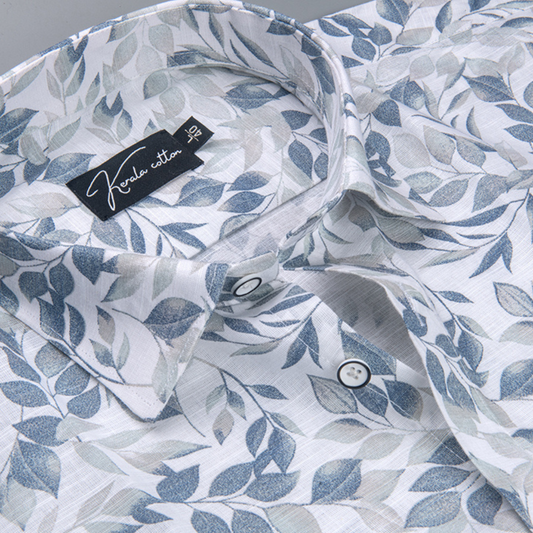 Linen Dark Grey Batel Print Shirts for Men