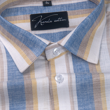 Oxford Multiple Blue Yellow Strip Shirts for Men