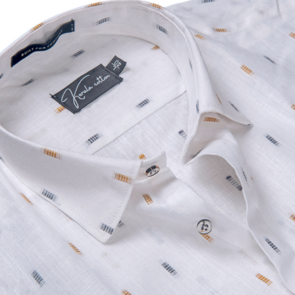 Linen butta white with golden blue rectangle print shirts for men