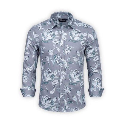 Fancy Melange Dark Grey with White flower Print Shirts for Men