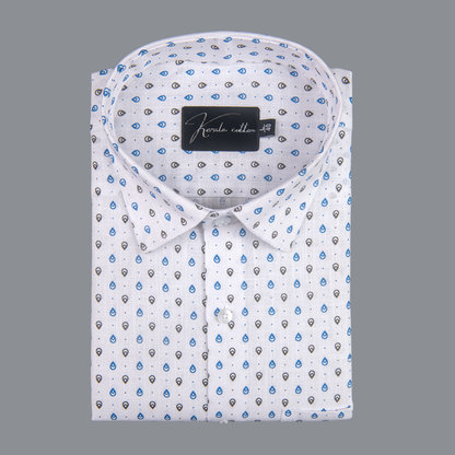 Turkey Cotton White with Blue-Black Print Shirts for Men