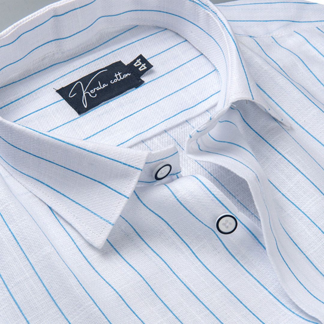 Turkey Linen White with Blue Lining Shirts for Men