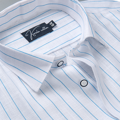 Turkey Linen White with Blue Lining Shirts for Men