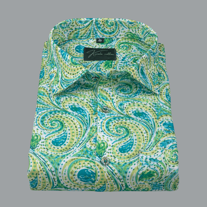 Rusiyano Linen Parrat Green Pathan Print Shirts for Men
