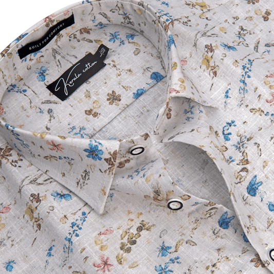 Italian Linen White With New Sky Mahendi Print Shirts For Men