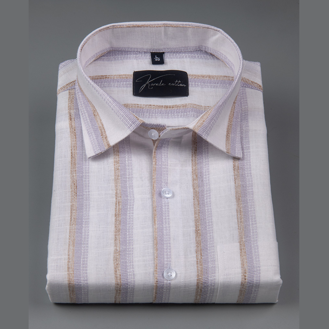 Jute White with Lavender Patta Shirts for Men
