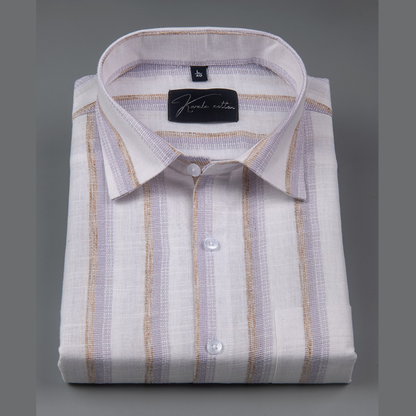 Jute White with Lavender Patta Shirts for Men