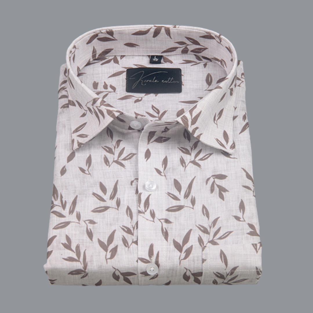 Linen Prime White with Brown Batel Print Shirts for Men