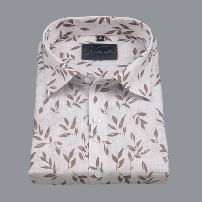 Linen Prime White with Brown Batel Print Shirts for Men