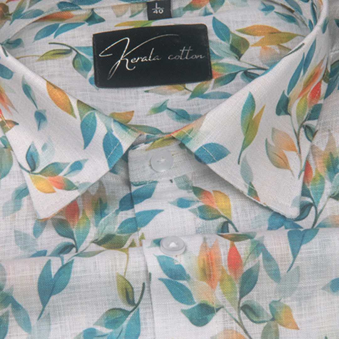 Linen Prime White with Golden Rama Mix Batel Print Shirts for Men