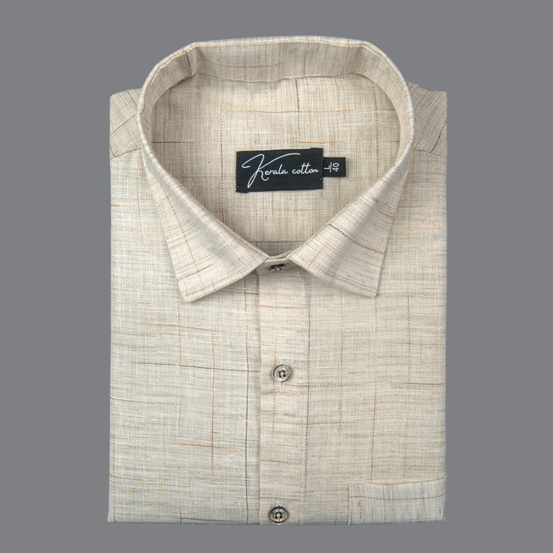 Mofatlal Khadi Cream with Checks Shirts for Men
