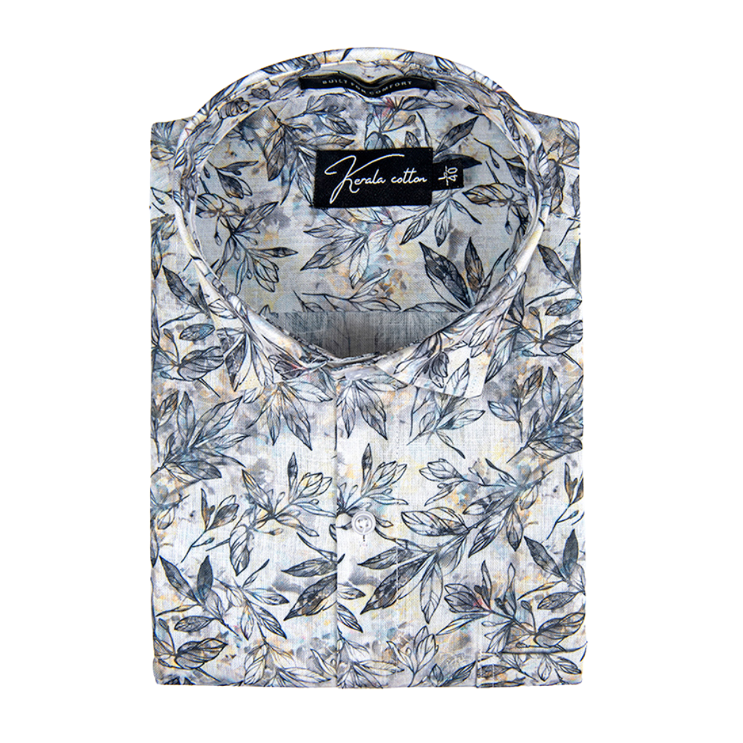 Linen white with black batel print shirts