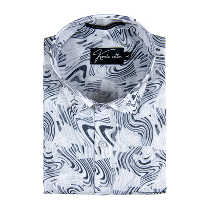 Linen white with blue  vibrant print shirts