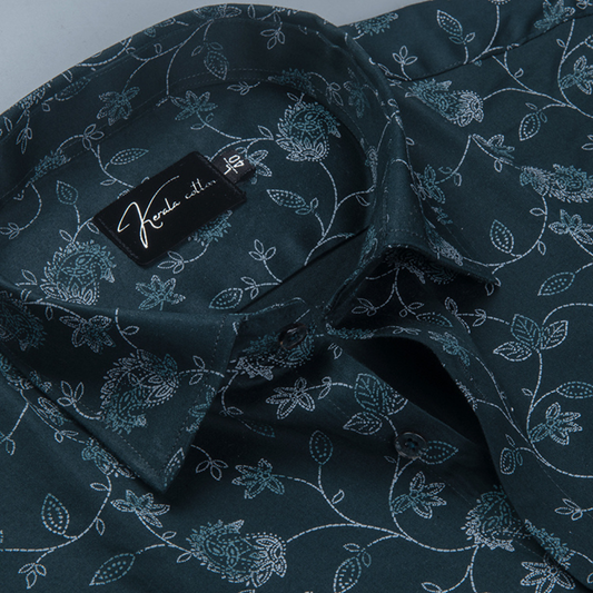 Trident Bottle Green Cotton Print Shirts