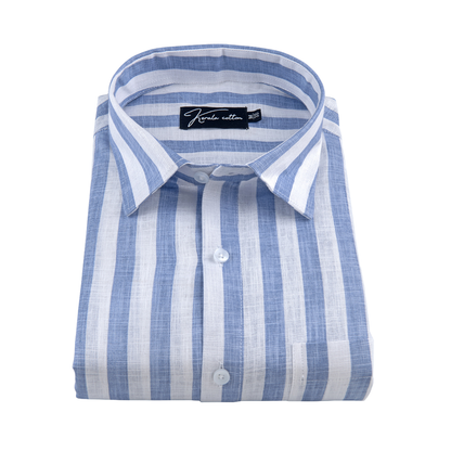 Linen White With Sky Patta Print Shirts For Men
