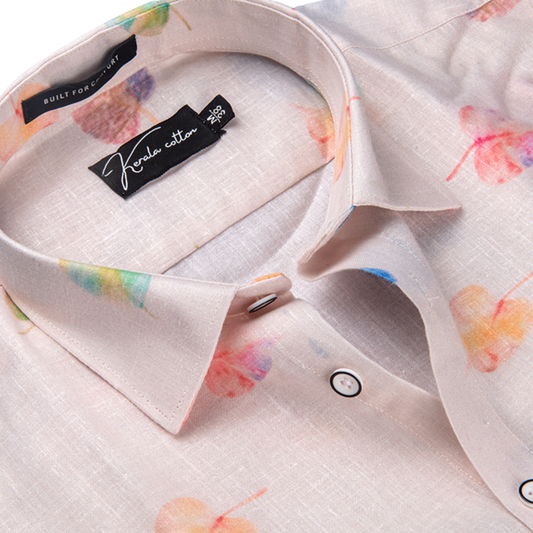 New Italian Linen Cream With Pipal Print Shirts For Men