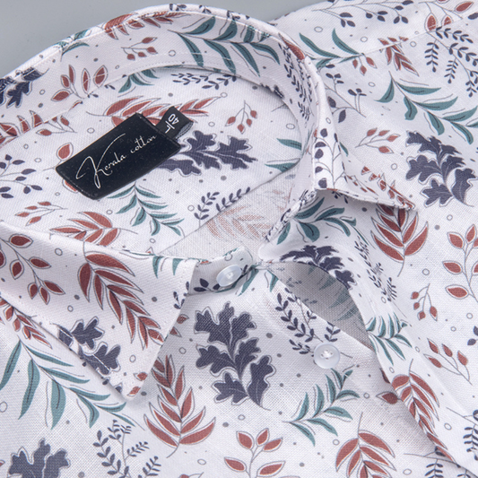 Belgium Soft Linen White with Marrun Gray Print Shirts