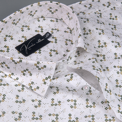 Turkey Cotton White with Bottle Green Box Print Shirts for Men