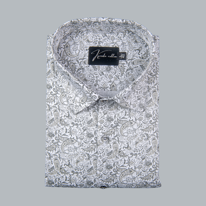 Trident White Gray Colour Cotton Print Shirts