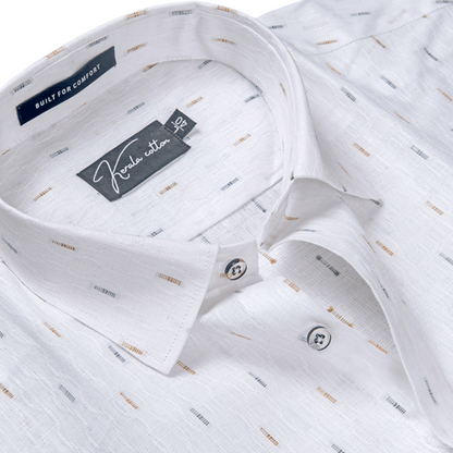 Linen Butta White With Single Line Print Shirts For Men