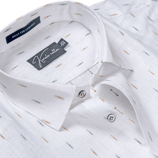 Linen Butta White With Single Line Print Shirts For Men