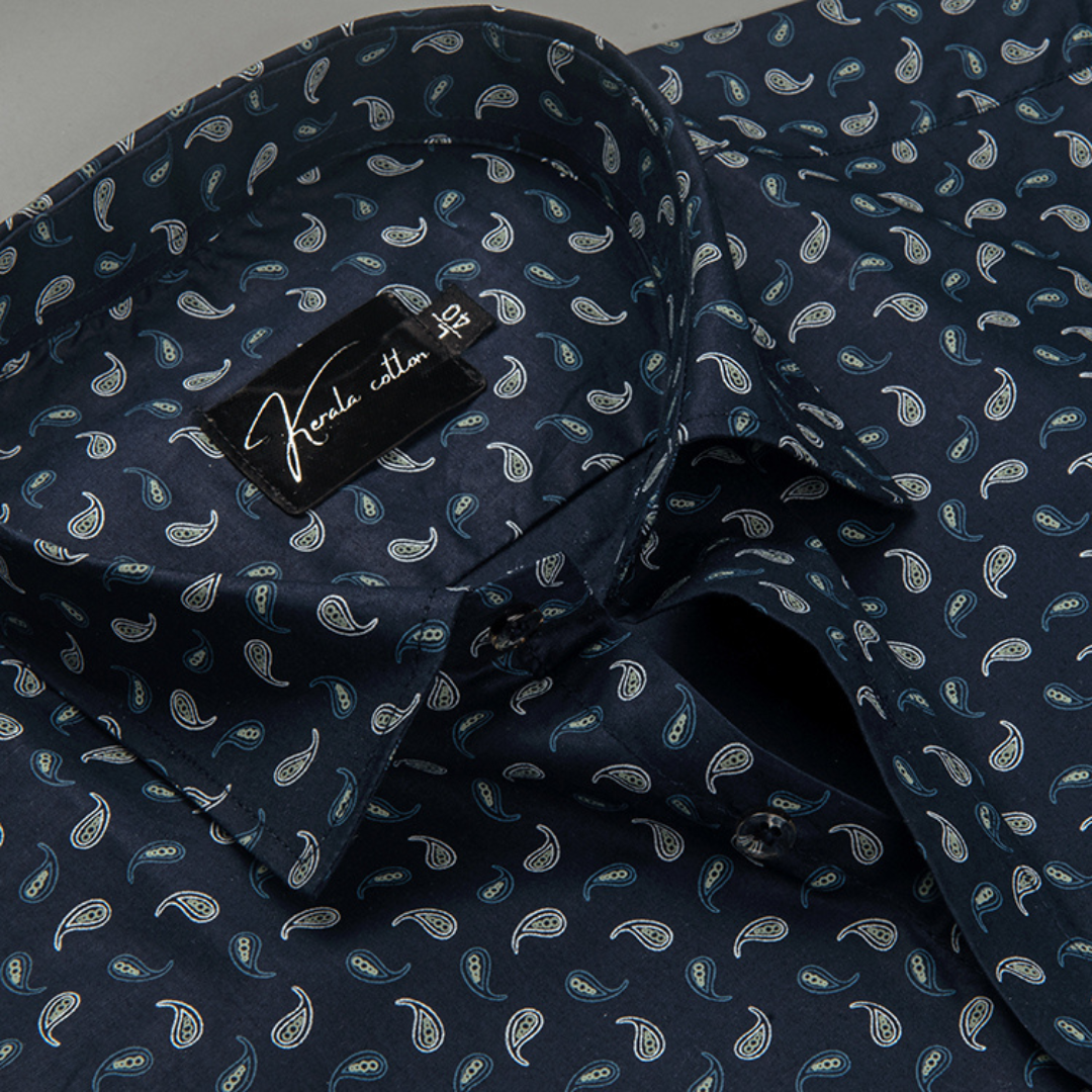 Trident Navy blue Cotton Print Shirts