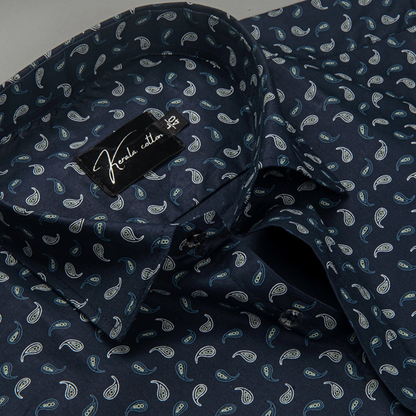 Trident Navy blue Cotton Print Shirts