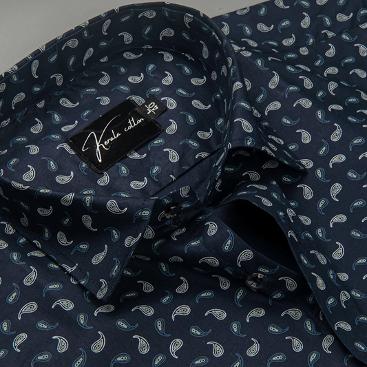 Trident Navy blue Cotton Print Shirts