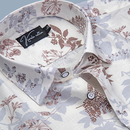 Opal Linen White with Marrun flower Shirts for Men