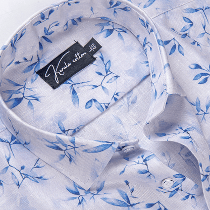 Italian linen white with blue batel print