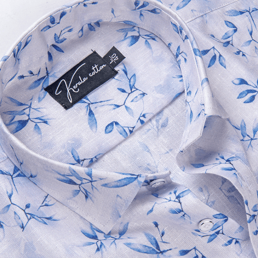 Italian linen white with blue batel print