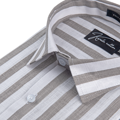 Linen White With Dark Grey Patta Print Shirts For Men