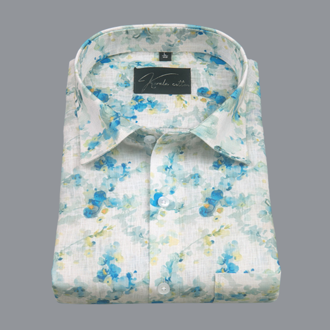 Linen Prime White with Rama Yellow Print Shirts for Men
