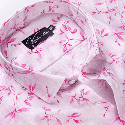 Italian linen White With Pink Batel Print