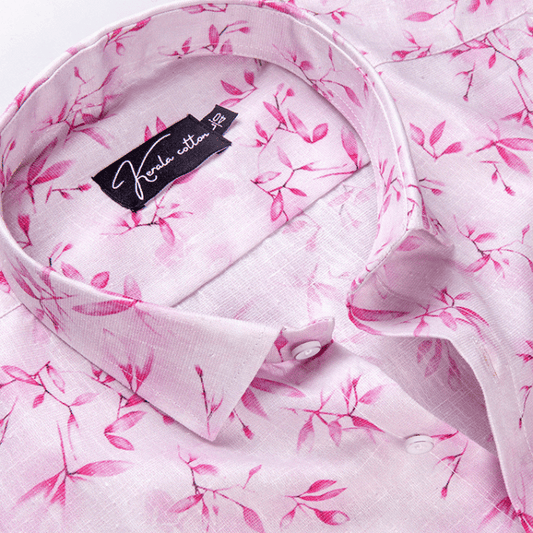 Italian linen White With Pink Batel Print