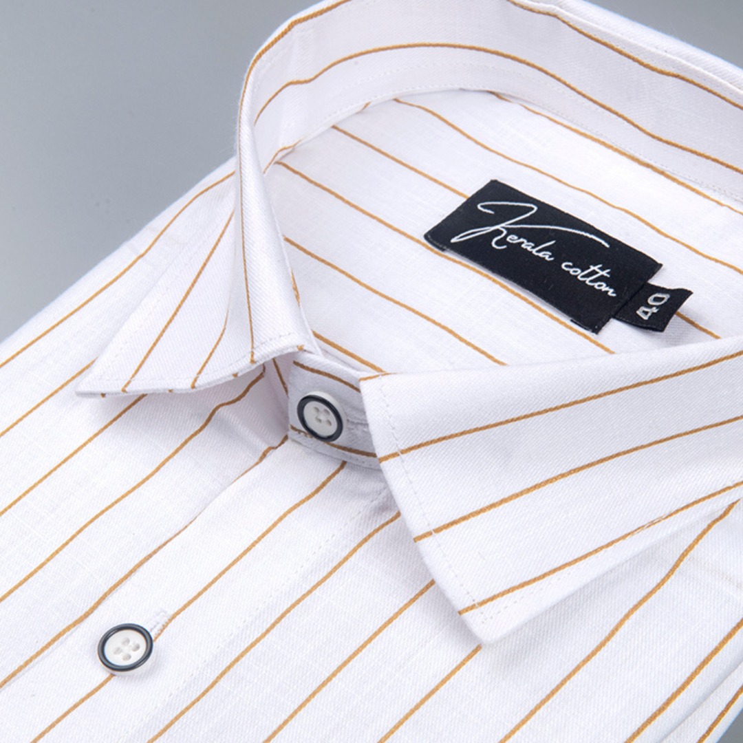 Turkey Linen White with Golden Yellow Lining Shirts for Men