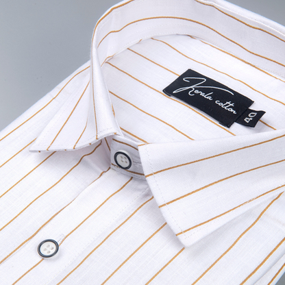 Turkey Linen White with Golden Yellow Lining Shirts for Men