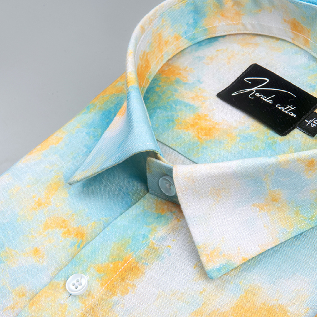 Belgium Soft Linen Rama Yellow Mix Print Shirts