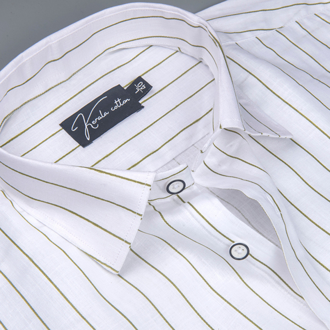 Turkey Linen White with Mahendi Lining Shirts for Men