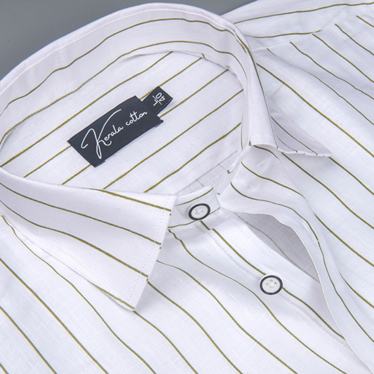 Turkey Linen White with Mahendi Lining Shirts for Men