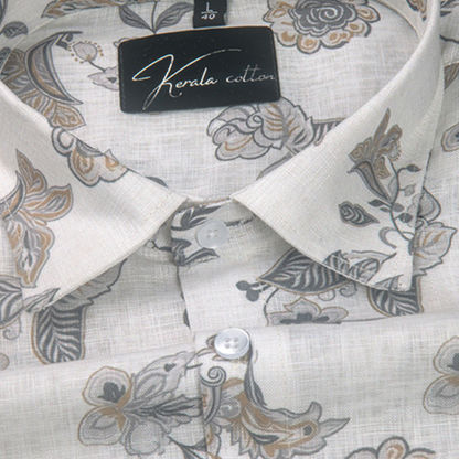Linen Prime White with Gray Jasmine Print Shirts for Men