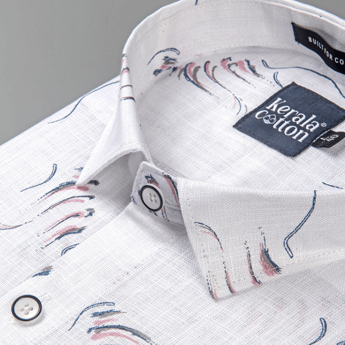 Turkey Linen White With Pink Grey Print Shirts