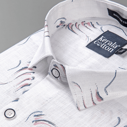 Turkey Linen White With Pink Grey Print Shirts