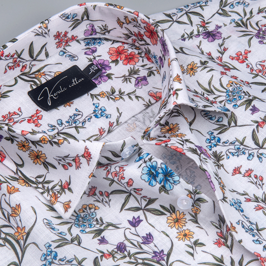 Belgium Soft Linen White Multicolour Flower Print Shirts
