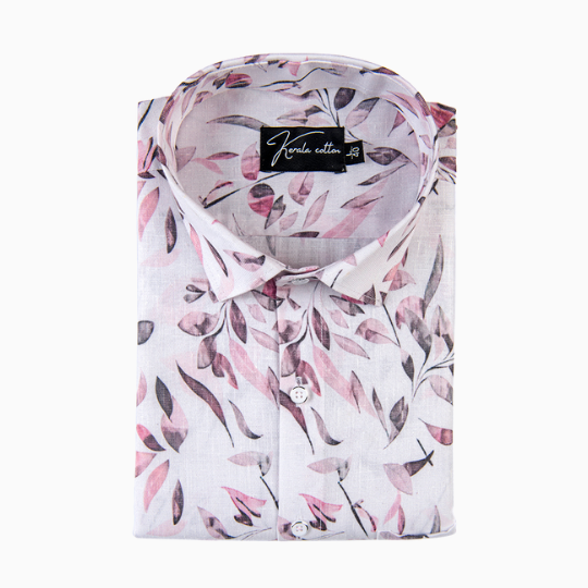 Italian linen White With Pink Grey Batel Print