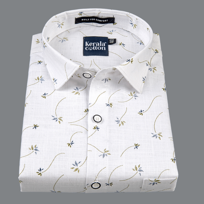 Turkey Linen White With Mehandi Flower Print